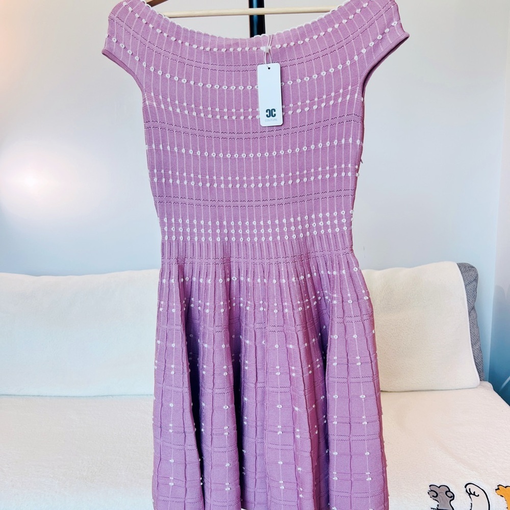 NWT CC Couture Pink Off Shoulder Knit Fit & Flare Dress Alexander McQueen - Picture 4 of 8